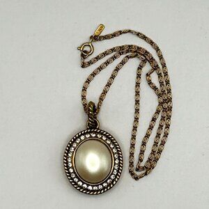 Vintage Monet Faux Pearl Rhinestone Pendant S Link Chain Necklace